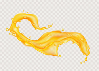 Transparent orange liquid splash. Juice background. Elements for your design. Vector illustration. 