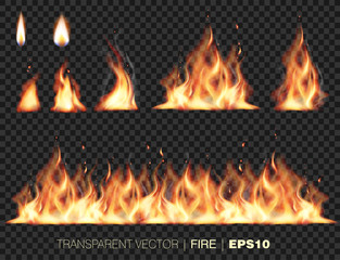 Collection of realistic fire flames - obrazy, fototapety, plakaty