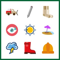 9 weather icon. Vector illustration weather set. socks and winter hat icons for weather works