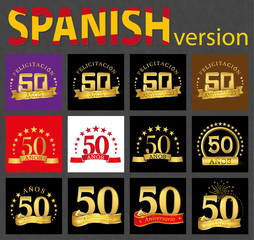 Spanish set of number fifty (50 years)