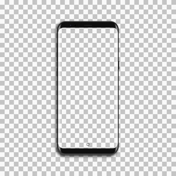 Black phone mock up with blank screen on transparent background.