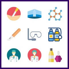 9 mask icon. Vector illustration mask set. oxygen tank and chemical icons for mask works