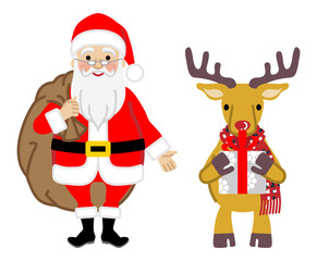 Santa Claus and Reindeer holding the christmas present
