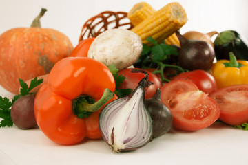 closeup.a variety of fresh vegetables.isolated on a white