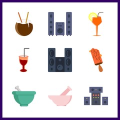 9 mixing icon. Vector illustration mixing set. mortar and sound system icons for mixing works