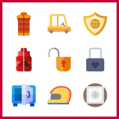 9 safe icon. Vector illustration safe set. padlock and security system icons for safe works