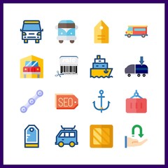 16 shipping icon. Vector illustration shipping set. container and anchor icons for shipping works