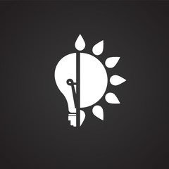 Eco green energy bulb on black background icon