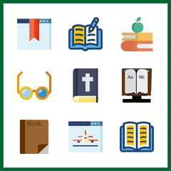 9 read icon. Vector illustration read set. book and reading glasses icons for read works