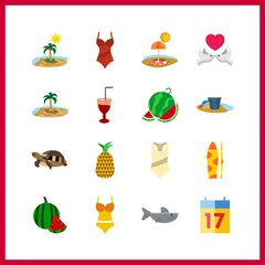 tropical icon. turtle and seventeen vector icons in tropical set. Use this illustration for tropical works.