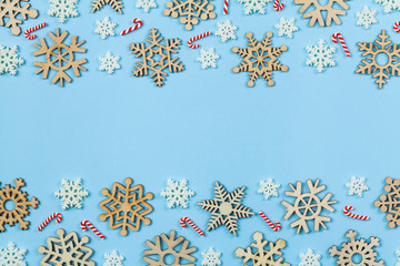 Christmas snowflakes on blue background