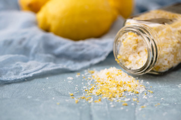 Homemade Lemon Salt made with Kosher Flake Salt and Dried Lemon Zest
