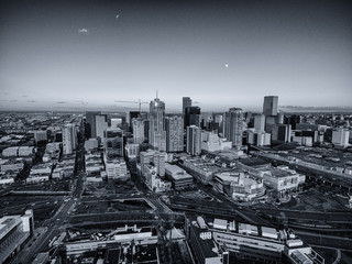 Aerial/Drone photo of the capital city of Denver Colorado at sunset