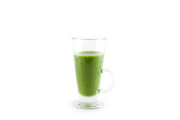 Glass of spinach juice isolated on white