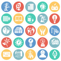 Alternative energy set on color circles white background icons