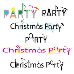 Christmas party hand written lettering isolated on white background. Creative lettering design. Vector illustration. Great for party posters and banners. 5 spelling variations.