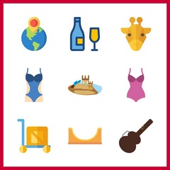 fun icon. sand castle and giraffe vector icons in fun set. Use this illustration for fun works.