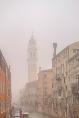 Foggy Scene at Small Channel of Venice, Italy