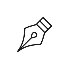 Black isolated outline icon of pen on white background. Line Icon of pen.