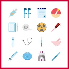 16 therapy icon. Vector illustration therapy set. mortar and stethoscope icons for therapy works
