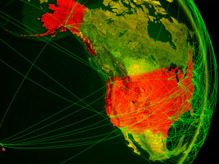 USA on digital planet Earth with network. Concept of connectivity, travel and communication.