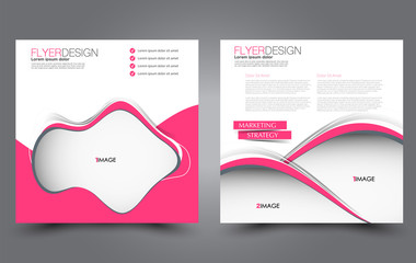Square flyer template. Simple brochure design. For business and education. Vector illustration. Pink color.