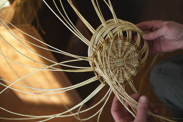 Basketwork from willow twigs in the workshop.