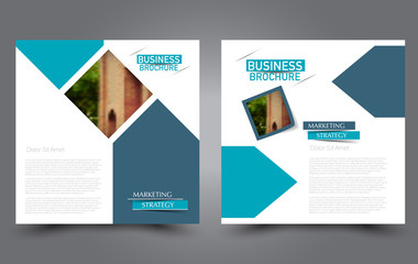 Naklejka premium Square flyer template. Simple brochure design. For business and education. Vector illustration. Blue color.