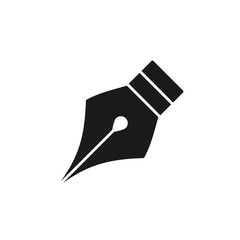 Black isolated icon of pen on white background. Silhouette of pen. Flat design.