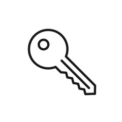 Black isolated outline icon of key on white background. Line Icon of key.