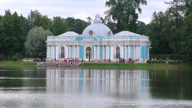 GROTTO pavilion of the Catherine Park in Pushkin St. Petersburg. Historical building of Russian tsars at the lake. 