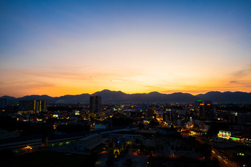 Aerial Image of Ipoh Town,Malaysia during sunset.Soft Focus,Blur due to Long Exposure.