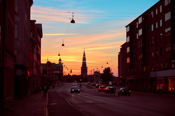 sunset over the road in Copenhagen
