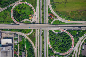 ring bridge connecting the city and freeway motorway expressway with bypass over aerial top view