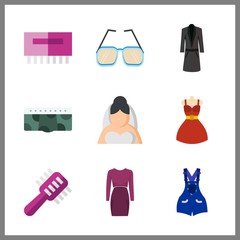 hair icon. sunglasses and long coat vector icons in hair set. Use this illustration for hair works.