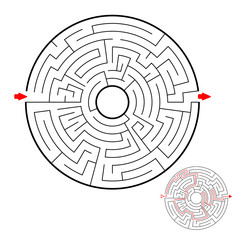 Round black labyrinth on white background. Children maze. Game for kids. Children puzzle. Help find a way out.
