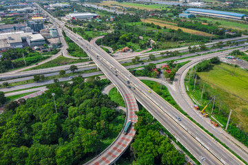 ring bridge connecting the city and freeway motorway expressway with bypass over aerial top view