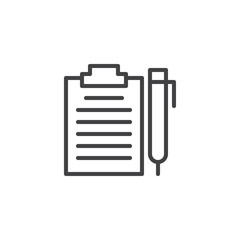Clipboard and pencil outline icon. linear style sign for mobile concept and web design. Writing pad and pen simple line vector icon. Symbol, logo illustration. Pixel perfect vector graphics