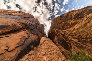 Obraz premium Rock Climbing in the Desert Towers Near Moab, Utah