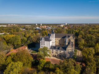 Fototapeta na wymiar Aerial view of Wolfsburg Castle in autumn