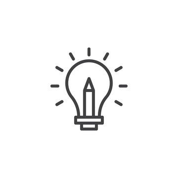 Light bulb with pencil outline icon. linear style sign for mobile concept and web design. Glowing idea lamp line vector icon. Symbol, logo illustration. Pixel perfect vector graphics