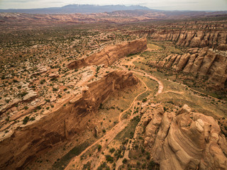 Aeria/Drone Photograph of Beautiful Desert Canyons on the Gemini Bridges Road, Near Moab, Utah