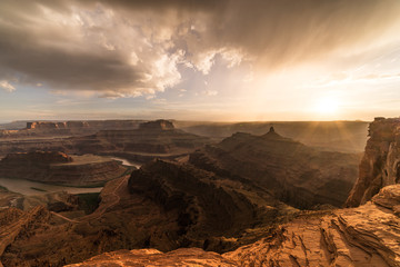 Panorama Sunset Over the Vast Desert Canyons of Moab, Utah.  Dead Horse Point State Park.