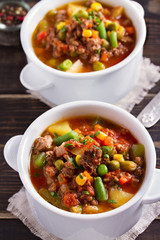 Delicious hamburger soup with vegetables