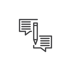 Speech bubbles and pen outline icon. linear style sign for mobile concept and web design. Chat message writing simple line vector icon. Symbol, logo illustration. Pixel perfect vector graphics