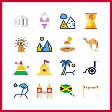 16 sand icon. Vector illustration sand set. boat rule and jamaica icons for sand works