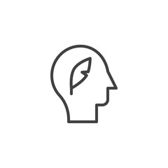 Human head with feather pen outline icon. linear style sign for mobile concept and web design. Copywriter head simple line vector icon. Writer symbol, logo illustration. Pixel perfect vector graphics