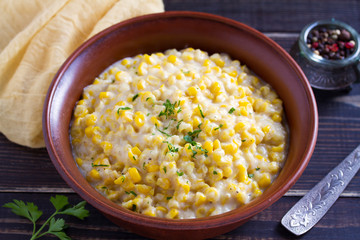 Sweet and creamy skillet corn. Homemade corn dish