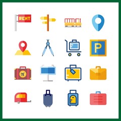 16 voyage icon. Vector illustration voyage set. kid railway and maps and flags icons for voyage works