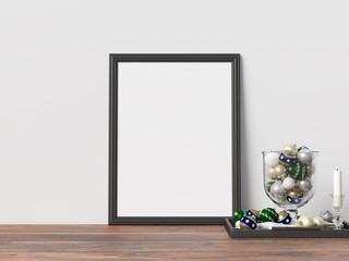 Poster Mockup Frame with Christmas Decoration